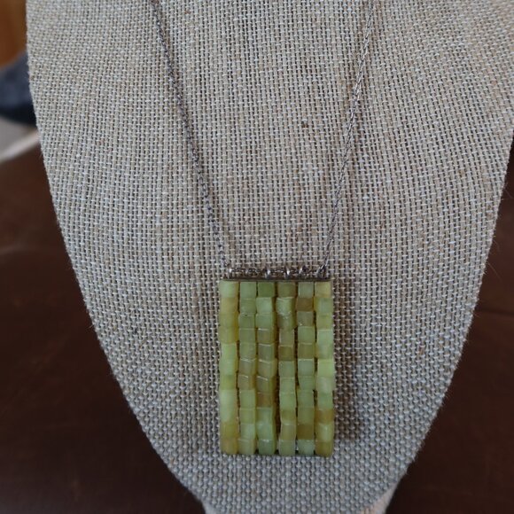 Light green jade square beads &sterling silver Sherzada necklace pendant 14"-17" - Picture 2 of 16